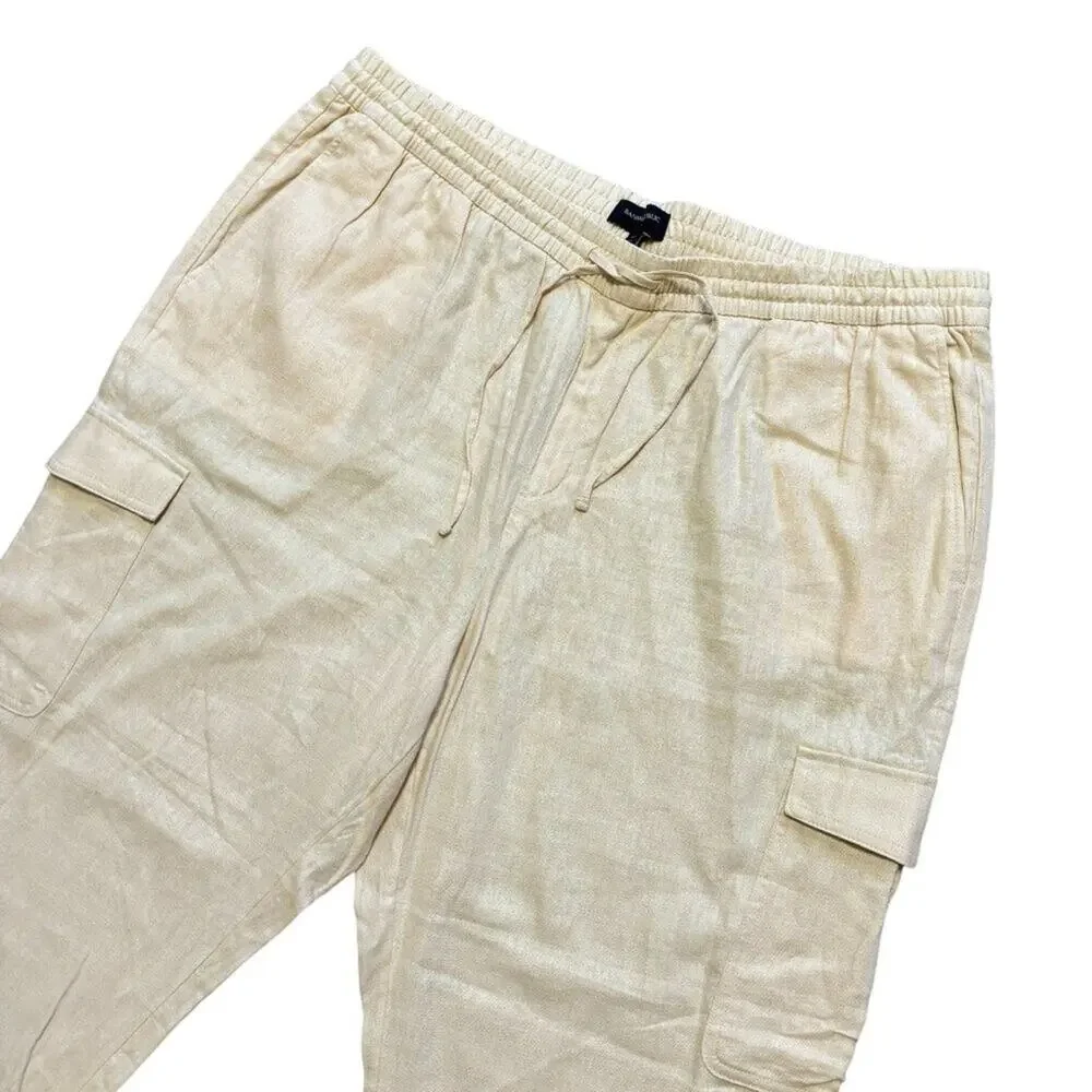 NEW BANANA REPUBLIC Linen Blend Cargo Joggers in Wheat SZ XL
